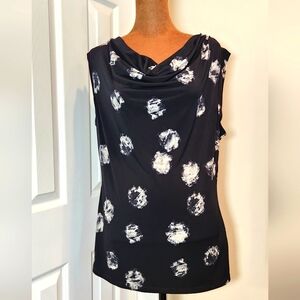DKNY Black and White Women's Cowl-Neck Top SZ LG